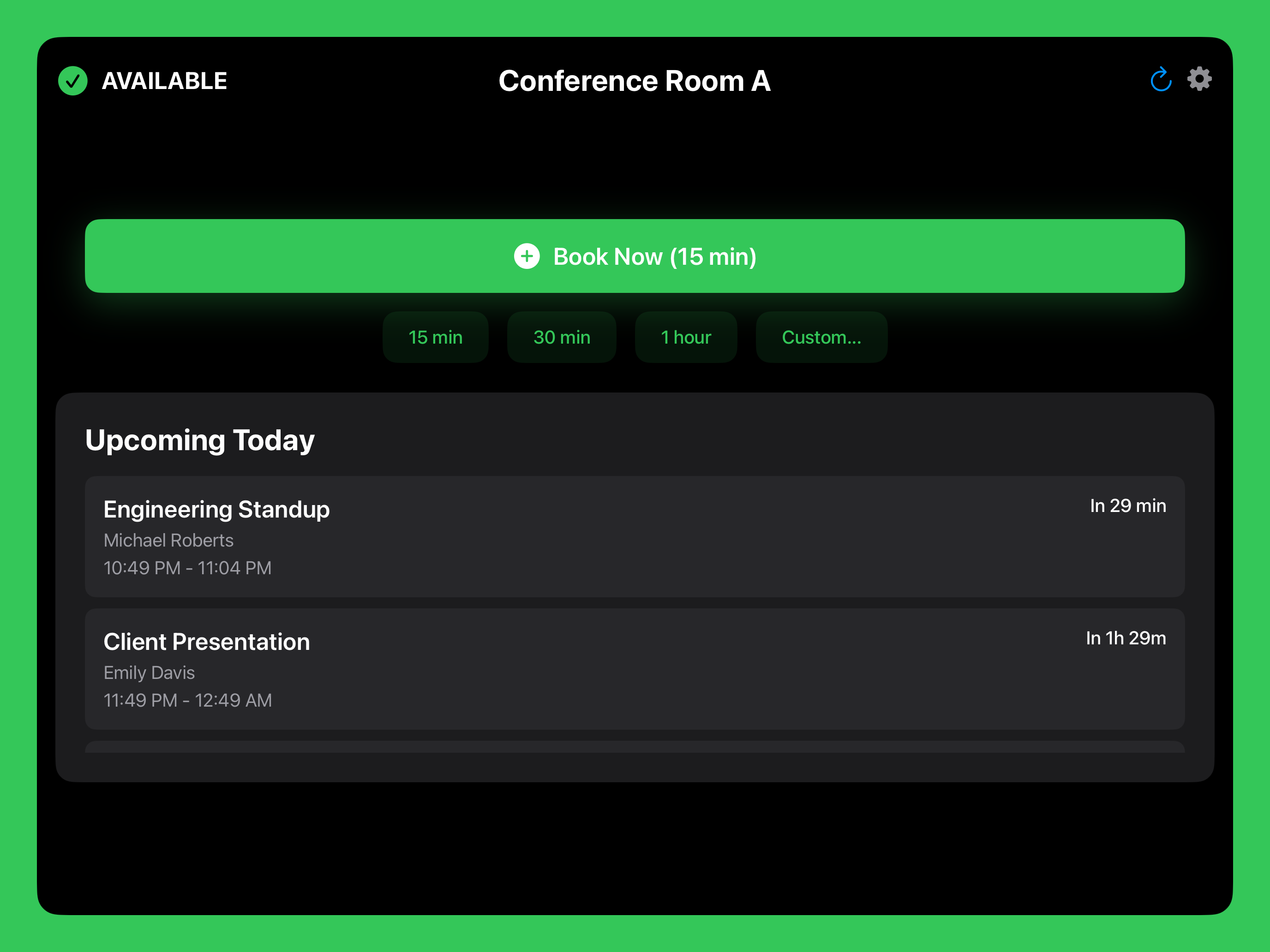 iPad Display showing room availability